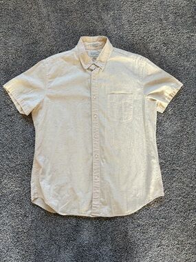 J. Crew Short-Sleeve Button-Down Shirt in Cream with Speckle
